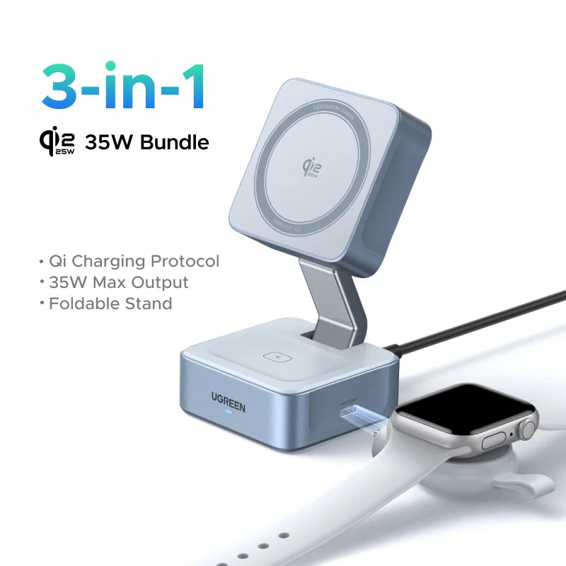 UGREEN Upgraded Qi2 25W Magnetic 2-in-1 Wireless Charger Stand Fast Charging Stand Magsafe Charger For iPhone 16 17/AirPods