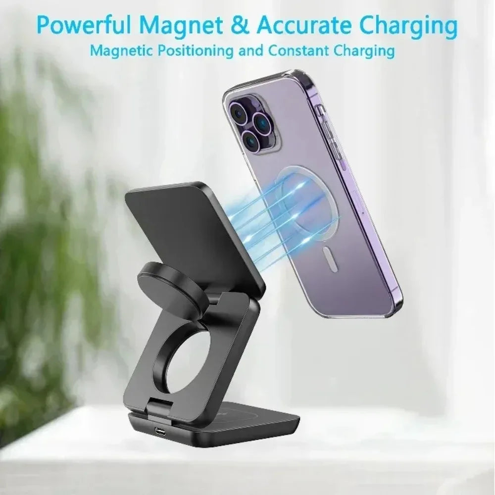 100W Foldable Magnetic Station 3 in 1 Fast Wireless Charger Stand For Magsafe iPhone 16 15 14 13 12 Pro Max iWatch 8 7 6 Airpods