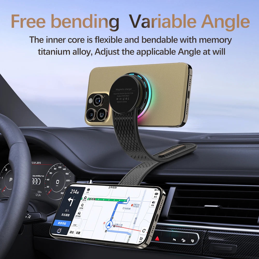 15W Car Mount Charger Compatible iPhone MagSafe 16 Pro Max 15 14 13 12 Magnetic Wireless Car Charger Free Adjustment Angle