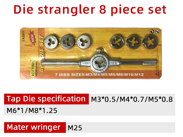 Multi-specification 8/12/20Pcs multifunction Metric Hand Tap and Die Set M3-M12 Screw Thread Plugs Straight Taper Reamer Tools