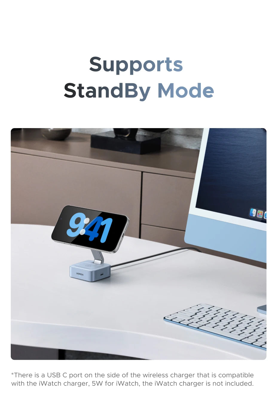 UGREEN Upgraded Qi2 25W Magnetic 2-in-1 Wireless Charger Stand Fast Charging Stand Magsafe Charger For iPhone 16 17/AirPods