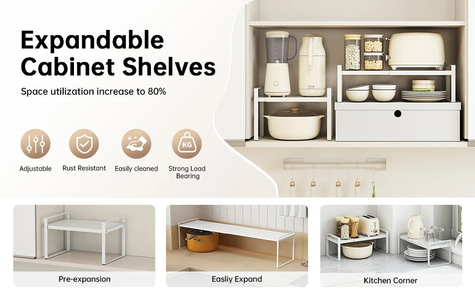 Kitchen Storage Rack under the Sink Cabinet Layered Rack Countertop Desktop Retractable Cabinet Dish Storage Rack Home