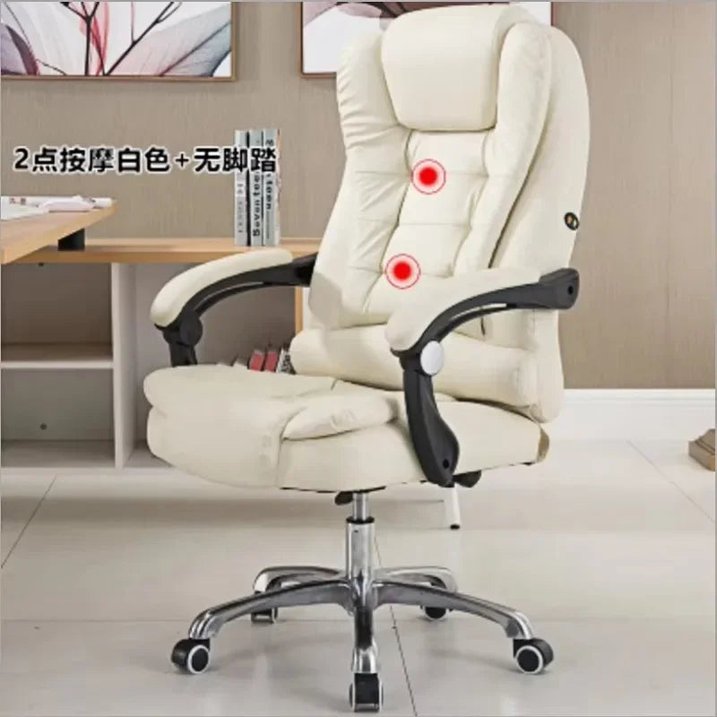 Metal Frame Office Chair with Footrest Ergonomic Lifting Swivel Base Brown Leather Recliner Sofa Seating