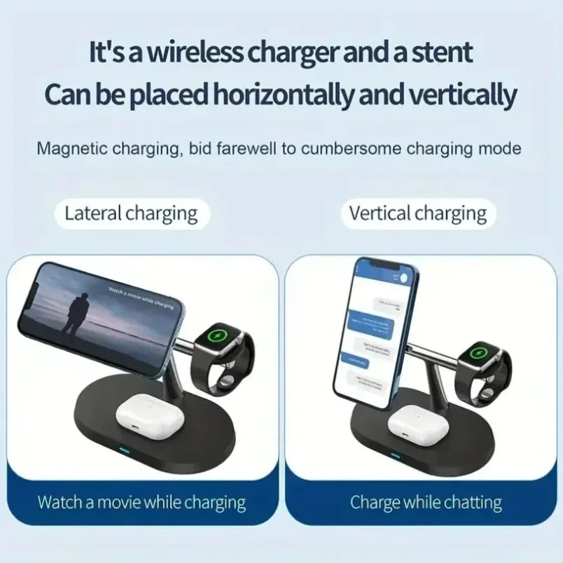 Phone Wireless Charger Desktop 3 IN 1 Magnetic For Magsafe iPhone 16 15 14 13 12 Samsung Apple/Galaxy Watch Fast Charging Dock