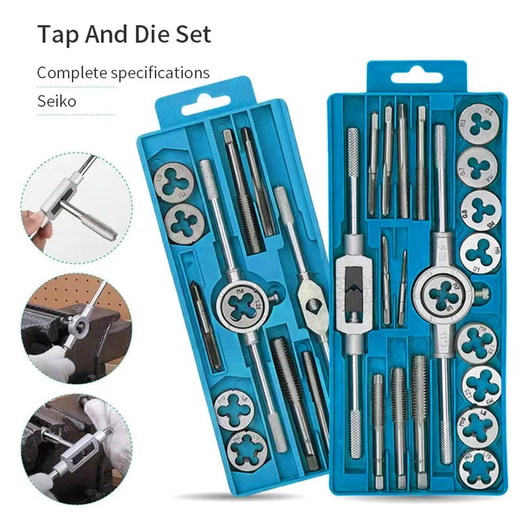 Multi-specification 8/12/20Pcs multifunction Metric Hand Tap and Die Set M3-M12 Screw Thread Plugs Straight Taper Reamer Tools
