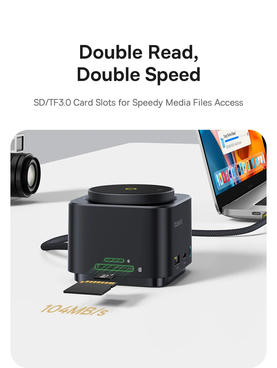 Baseus Magnetic Wireless Charger Qi2 15W for iPhone 17 Air 16 Pro Max MagSafe Fast PD HUB HDMI 4K60Hz USB3.2 SD TF Phone Charger