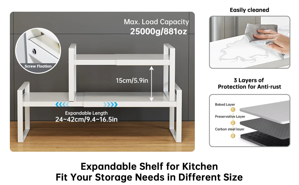Kitchen Storage Rack under the Sink Cabinet Layered Rack Countertop Desktop Retractable Cabinet Dish Storage Rack Home
