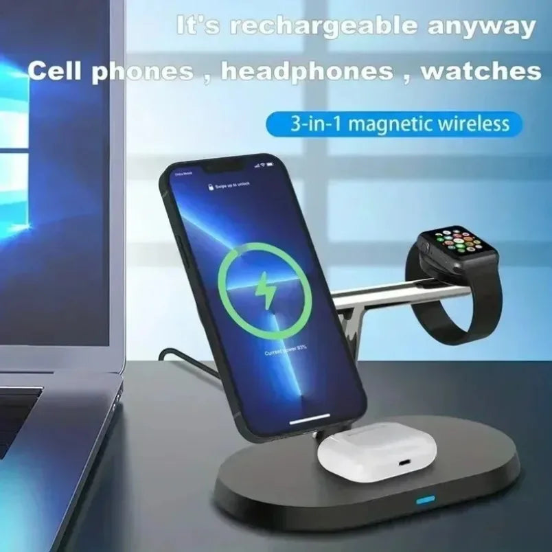 Phone Wireless Charger Desktop 3 IN 1 Magnetic For Magsafe iPhone 16 15 14 13 12 Samsung Apple/Galaxy Watch Fast Charging Dock