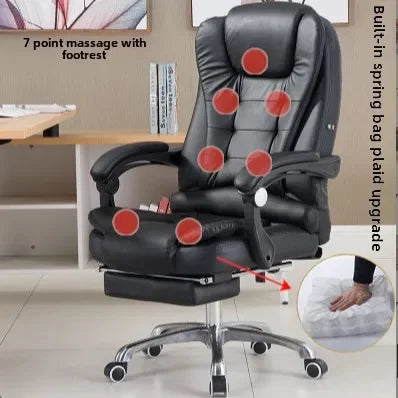 Metal Frame Office Chair with Footrest Ergonomic Lifting Swivel Base Brown Leather Recliner Sofa Seating