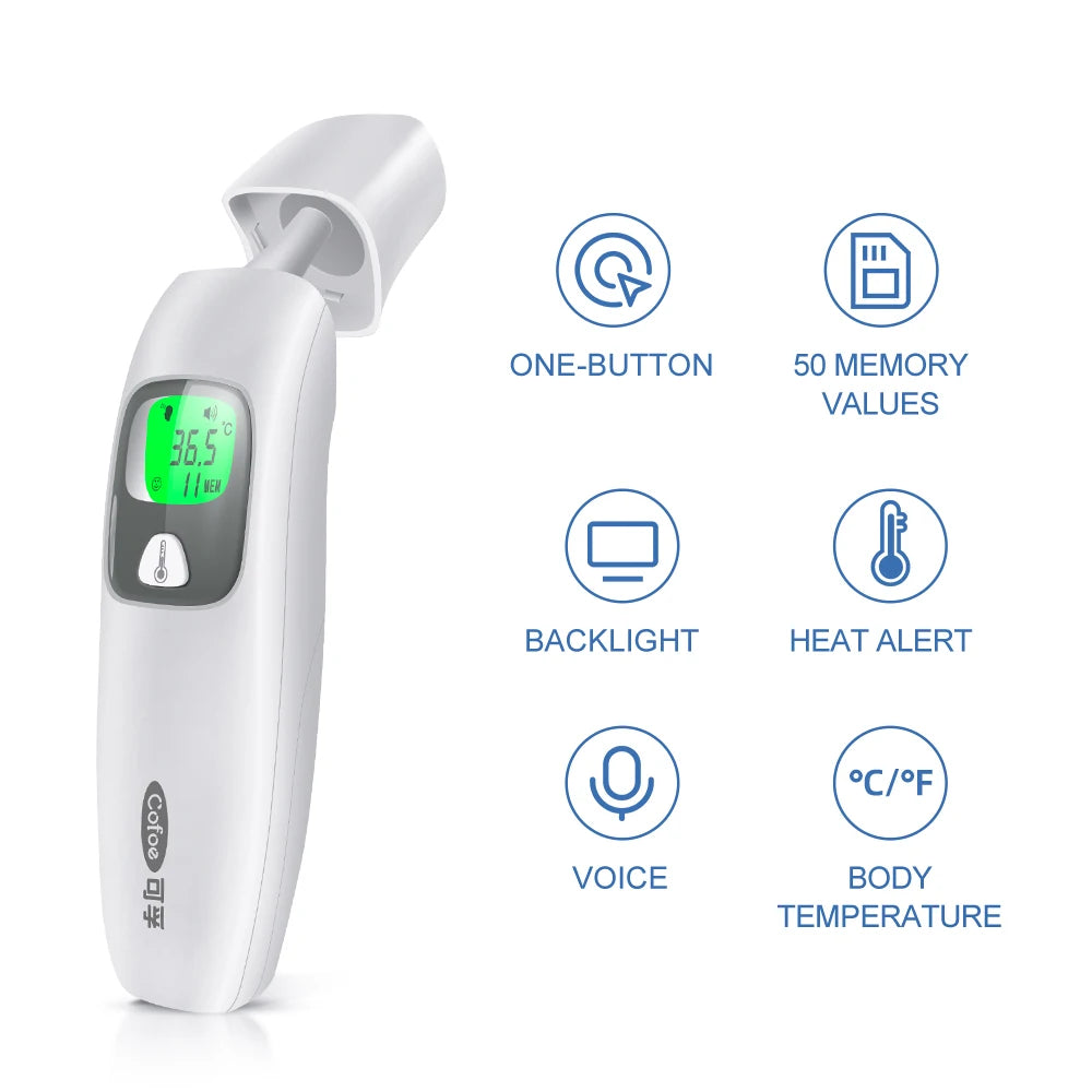 Cofoe 2 in 1 Digital Forehead & Ear Thermometer Non-Contact Medical Thermometer Baby/Adult ±0.1℃ Temperature precise Measure