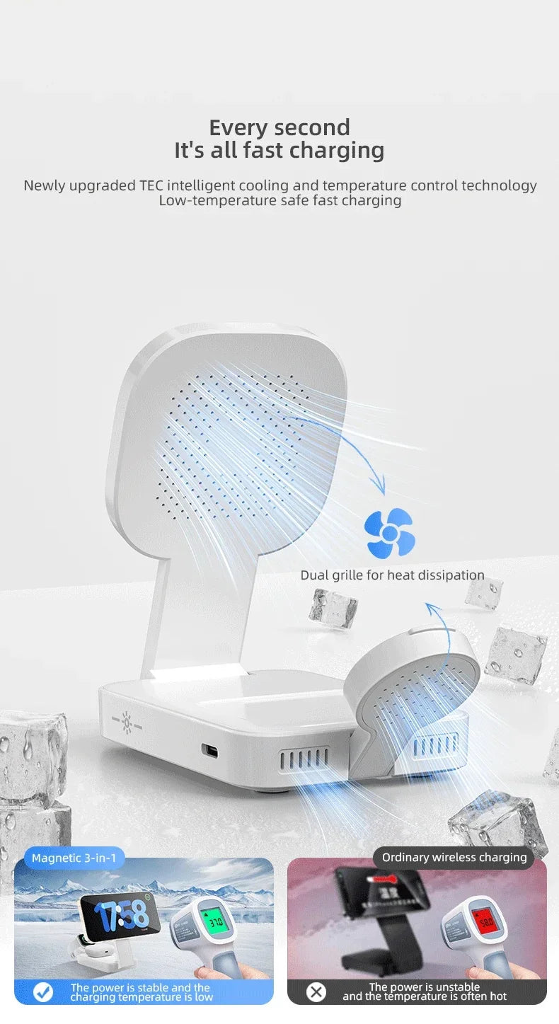 3 In 1 Magnetic Wireless Charger QI2 Folding Wireless Charging Station for Magsafe iPhone 16 15 14 13 iWatch 9 8 7 AirPods Pro