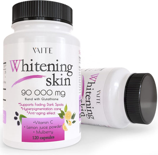 Glutathione Whitening Pills - Dark Spots & Acne Scar Remover - 90000mg - Vegan Skin Bleaching Pills with Anti-Aging & Antioxidant Effect - 120 Capsules (1 Pack)