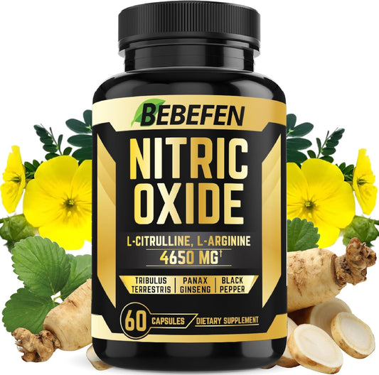 Nitric Oxide Supplements 4650mg - High Formula with L-Arginine, L-Citrulline, Tribulus, Ginseng, Black Pepper - 60 Capsules
