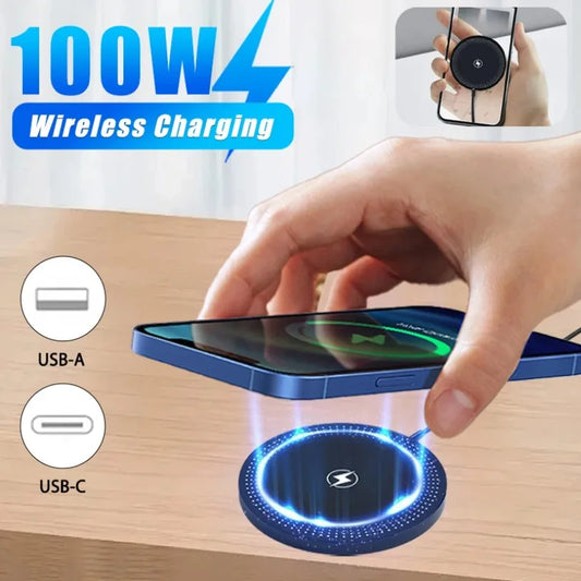 100W Magnetic Wireless Charger Dock for Magsafe iPhone 16-12 Samsung Xiaomi Mini USB A PD Fast Charging Pad Stand Mag Chargers