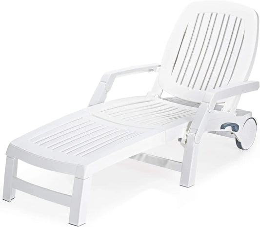 Outdoor 6 Adjustable Backrests Lounge Chair Recliner with Wheels for Patio, Poolside, Garden Foldable Beach Sunbathing Lounger(
