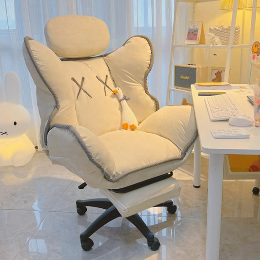 Bedroom Teen Girl Tech Fabric Computer Chair Thickened Reclining Swivel with Headrest and Footrest for Bedroom/Office/Hosting