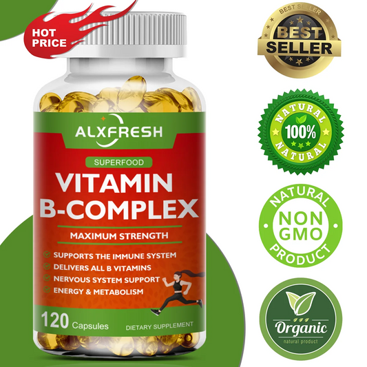 B-Complex Vitamin Supplements (B12 B1 B2 B3 B5 B6 B9 Folic Acid &Biotin) for Relieve Stress, Mood, Immune System Support Capsule