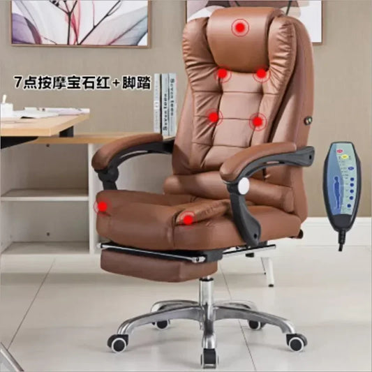 Metal Frame Office Chair with Footrest Ergonomic Lifting  Swivel Base Brown Leather Recliner Sofa  Seating