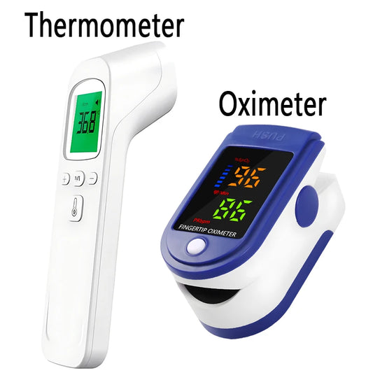 Non-Contact Body Temperature Tool Medical IR Fever Thermometer Digital Ear Thermometer or Mini Finger Pulse Oximeter Blood Oxyge